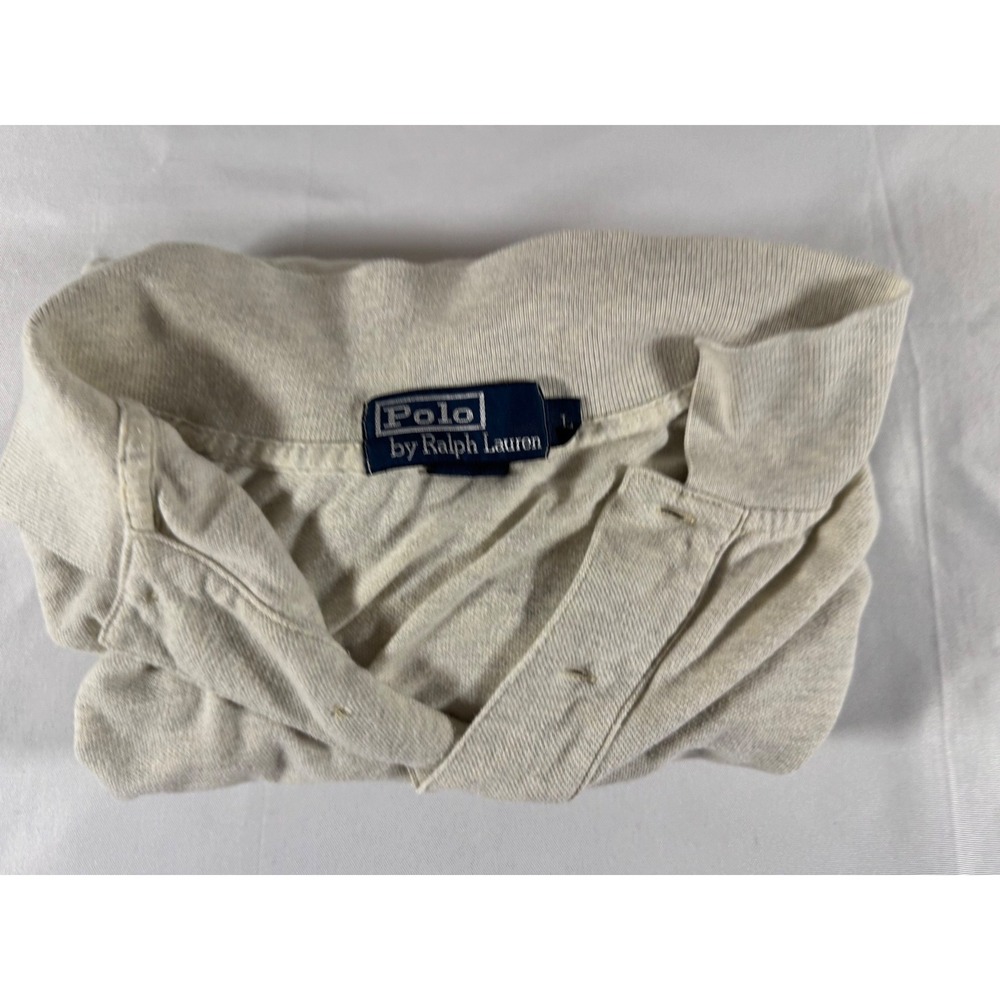 VTG 90s Polo Ralph Lauren Mens Large Long Sleeve Polo Oatmeal Beige Pique Knit